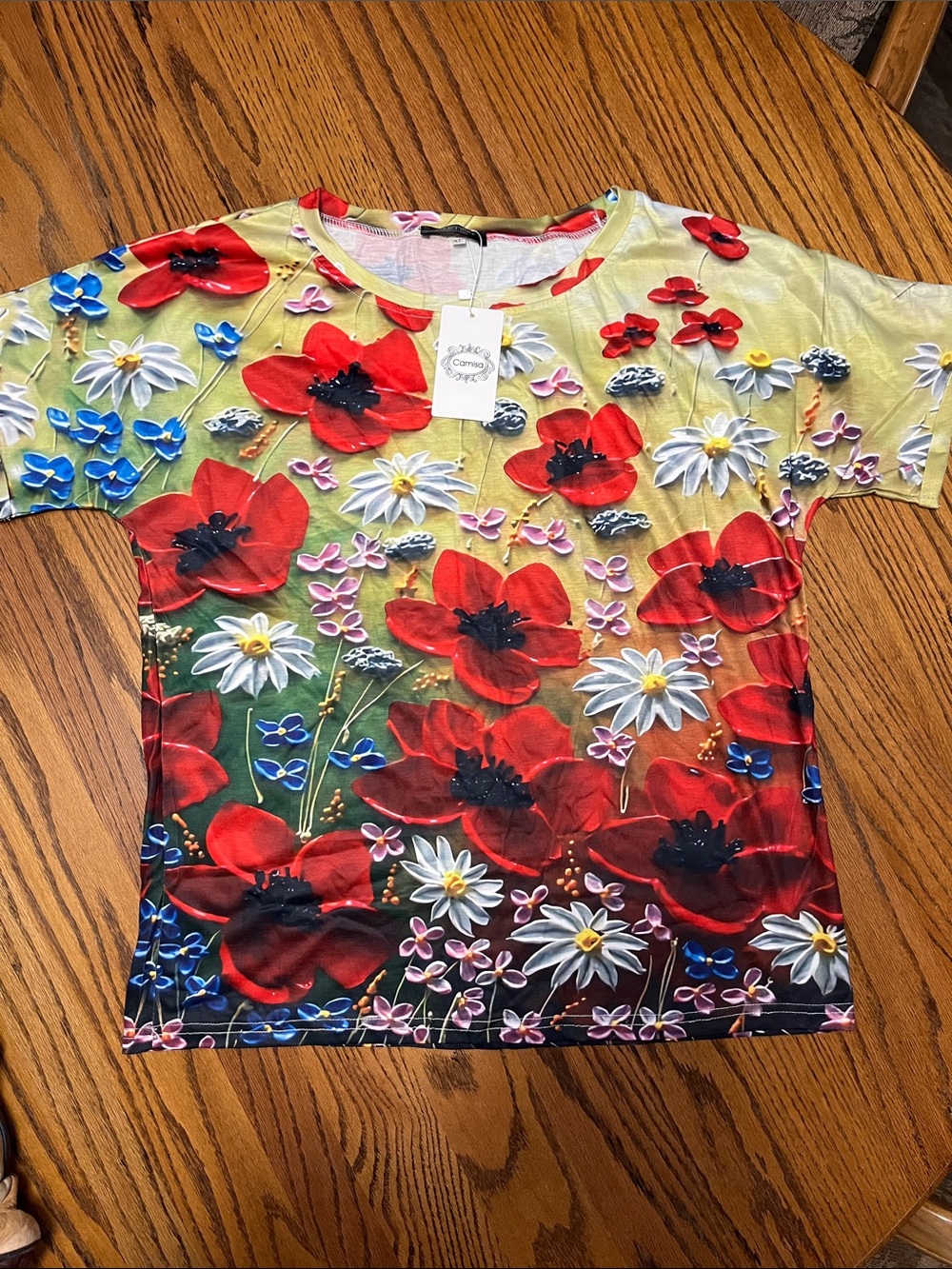 Vibrant Red Poppy Floral Short Sleeve Tee